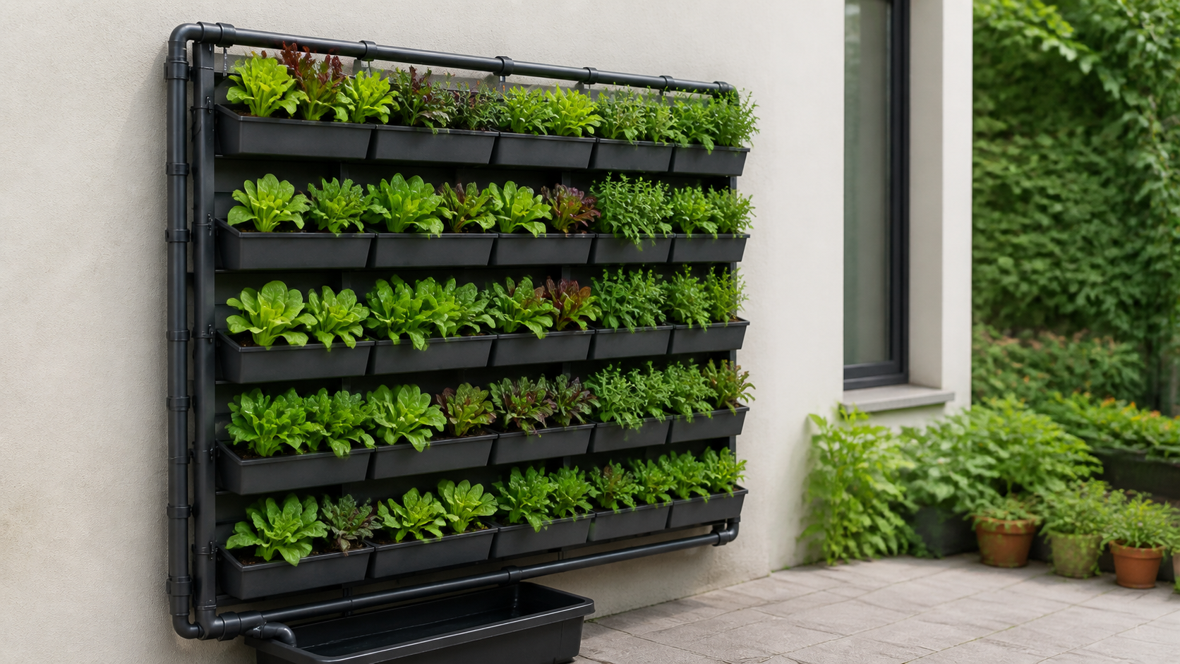 Standalone wall-mounted grower with herbs and leafy greens